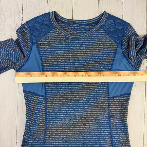 Lululemon Run Slope Stripe Limitless Blue Ice Queen Long Sleeve Shirt Size 4 - Picture 10 of 13